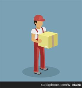 Isometric profession courier with box. Delivery man, delivery icon, free delivery, delivery parcel, isomertic service delivery, person profession isometric, character courier postman illustration