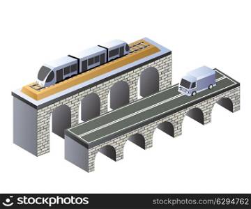 Isometric projection of the urban area of the road on the bridge