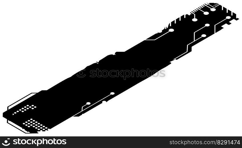 Isometric rectangular design element silhouette in tech style isolated on white. Long tech plate with copy space. Vector clipart.