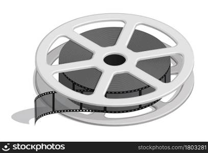 Isometric Reel with old 35 mm photo film. World cinema day December 28th. Realistic 3D vector isolated on white background