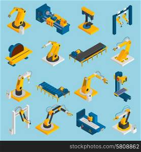 Isometric robot machinery remote mechanical operators 3d icons set isolated vector illustration. Isometric Robot Machinery