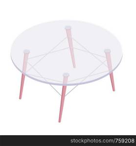 Isometric round glass table isolated on white background. Contemporary coffee table vector cartoon illustration.. Isometric round glass table illustration.