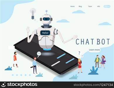Isometric Science Chat bot, smartphone concept. Artificial Intelligence, Knowledge Expertise Intelligence Learn. Isometric Science Chat bot, smartphone concept. Artificial Intelligence, Knowledge Expertise Intelligence Learn. Web Page Element Of Website Or Mobile ApplicationsTechnology and engineering. Online training banner. Vector, illustration, isolated