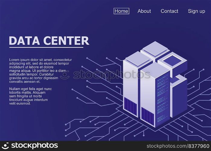 Isometric servers vector design. Isometric Data center. Data center landing page. Vector illustration