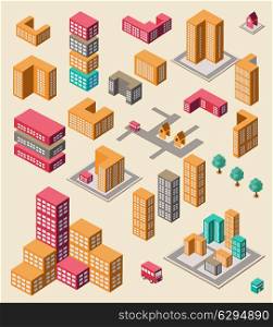 Isometric set of elements for infographic on yellow