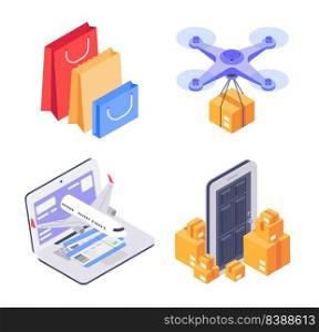 Isometric shopping icon concept, make order and delivery. Vector online isometric payment and shopping icon, special isometry collection e-commerce illustration. Isometric shopping icon concept, make order and delivery