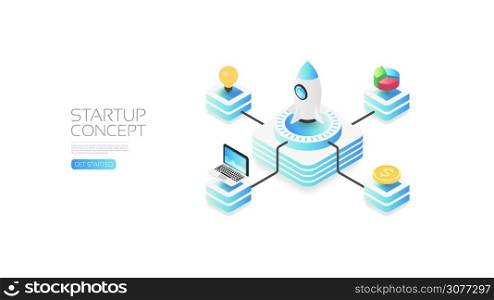 Isometric startup concept, data analysis, business concept