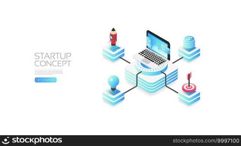Isometric startup concept, isolated on white background