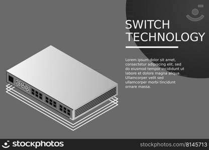 Isometric Switch with Up link Port Vector Illustration