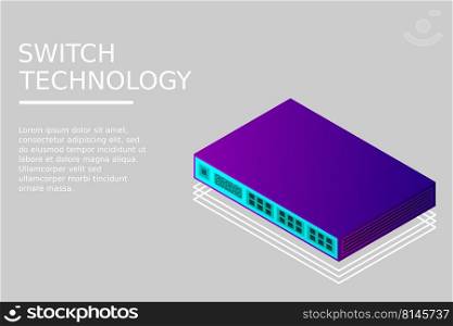 Isometric Switch with Up link Port Vector Illustration
