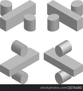 Isometric symbol. Template for creating logos, emblems, monograms. Black and white. 3D art symbol illustration