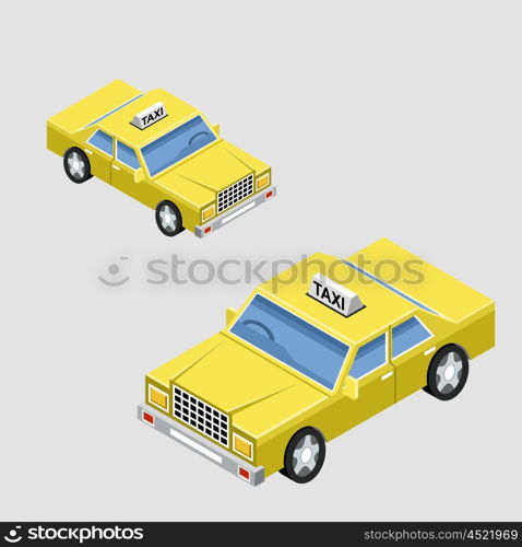 Isometric taxi car in two projections. Vector