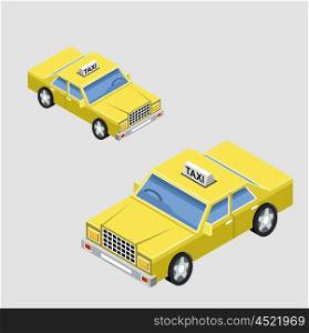 Isometric taxi car in two projections. Vector