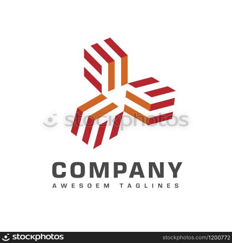 Isometric Triple or three striped cubes logo design template