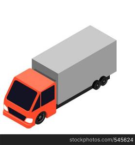 Isometric truck icon. 3d vector illustration of orange car with grey cargo isolated on white background.. Isometric car truck icon. 3d vector illustration isolated on white background.