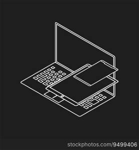 Isometric vector illustration with smartphone, tablet and laptop. Isometric icon. Isometric vector icons with smartphones and laptop