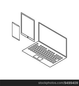 Isometric vector illustration with smartphone, tablet and laptop. Isometric icon. Isometric vector icons with smartphones and laptop