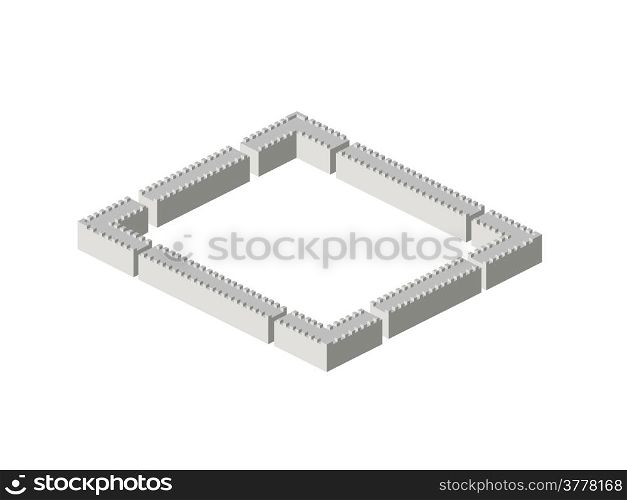 Isometric view of large stone walls and corners