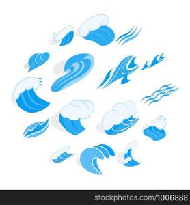 Isometric water wave icons set. Universal water wave icons to use for web and mobile UI, set of basic water wave elements isolated vector illustration. Water wave set, isometric 3d style