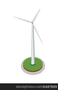 Isometric Wind Turbine. Isometric wind turbine. Wind turbine icon. Green energy industrial, wind power station element. City isometric object in flat. Isolated vector illustration on white background.
