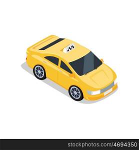 Isometric Yellow Taxi Cab. Flat 3d isometric yellow car taxi with shadow. City service transport icon. Car taxi icon. Isometric part of the city infrastructure. Isometric taxi cab. Isometric yellow taxi. Yellow taxi cab