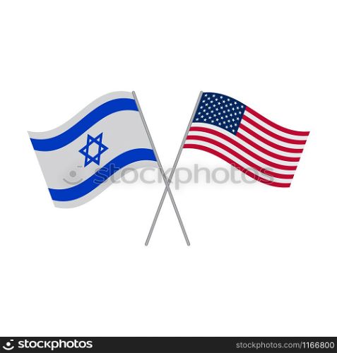 Israel and United States flags vector icon isolated on white background