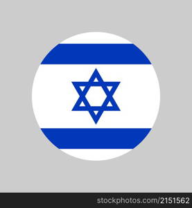 Israel flag. Circle of israeli official national flag. Round icon of judaism and hebrew. Blue david star on white background. Banner of israel country. National symbol for israelian hanukkah. Vector.