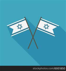Israel flag icon in flat long shadow design. Israel Independence Day holiday concept.