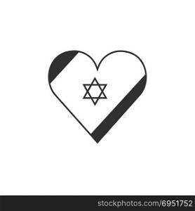 Israel flag icon in heart shape in black flat outline design. Israel Independence Day holiday concept.