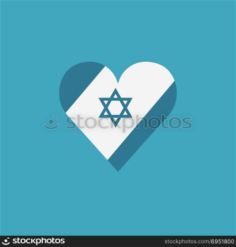 Israel flag icon in heart shape in flat design. Israel Independence Day holiday concept.
