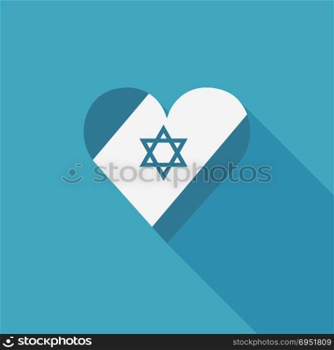 Israel flag icon in heart shape in flat long shadow design. Israel Independence Day holiday concept.
