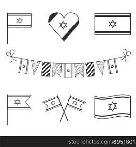 Israel flag icon set in black outline design. Israel Independence Day holiday concept.