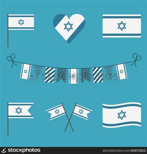Israel flag icon set in flat design. Israel Independence Day holiday concept.