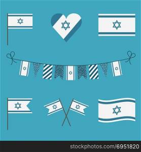 Israel flag icon set in flat design. Israel Independence Day holiday concept.