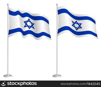 israel flag on flagpole waving in the wind. Holiday design element. Checkpoint for map symbols. Isolated vector on white background
