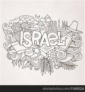 Israel hand lettering and doodles elements background. Vector illustration