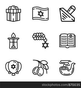 Israel icon set. Outline set of 9 israel vector icons for web design isolated on white background. Israel icon set, outline style