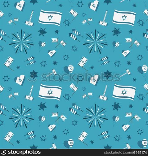 Israel Independence Day holiday flat design icons seamless pattern.