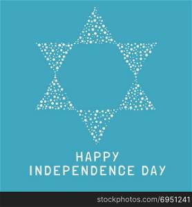 "Israel Independence Day holiday flat design white dots pattern in star of david shape with text in english "Happy Independence Day"."