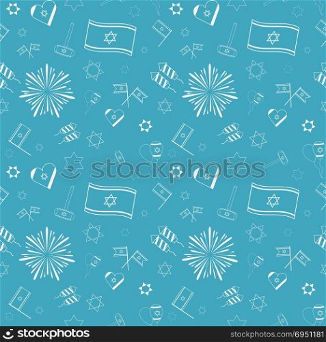 Israel Independence Day holiday flat design white thin line icons seamless pattern.