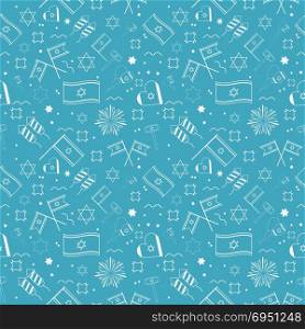 Israel Independence Day holiday flat design white thin line icons seamless pattern.