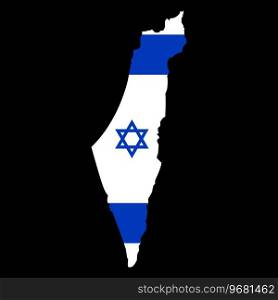 Israel map in the colors of the national flag with David star. Vector illustration blue and white Israeli map isolated on black background. Israel map in the colors of the national flag with David star. Vector illustration blue and white Israeli map isolated on black background.