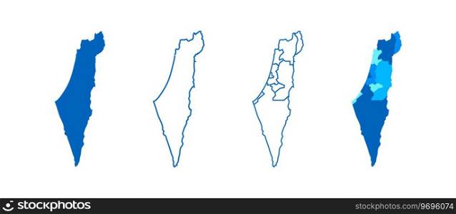 Israel map set. Country on Middle East. Isolated flat vector illustration