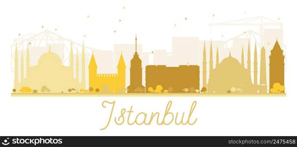Istanbul City skyline golden silhouette. Vector illustration. Simple flat concept for tourism presentation, banner, placard or web site. Business travel concept. Cityscape with landmarks