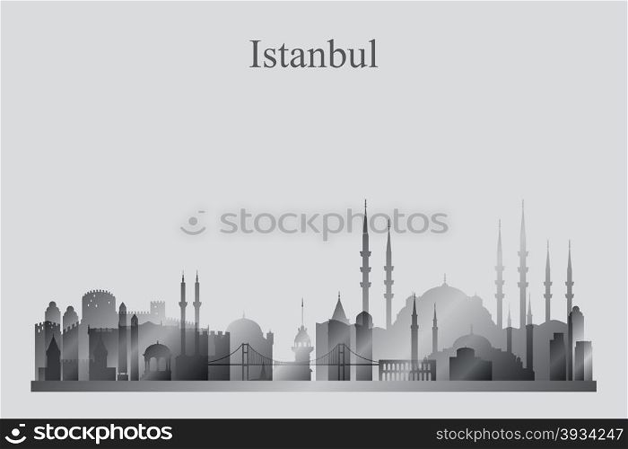 Istanbul city skyline silhouette in grayscale, vector illustration