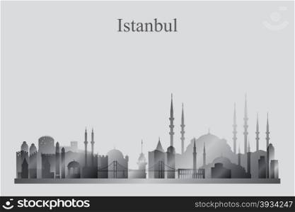 Istanbul city skyline silhouette in grayscale, vector illustration