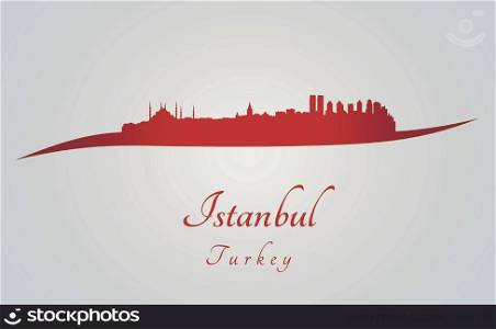 Istanbul skyline in red and gray background in editable vector file