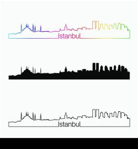 Istanbul skyline linear style with rainbow in editable vector file