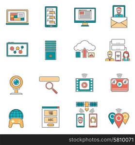 It and online communication icons line set isolated vector illustration. It Icons Line