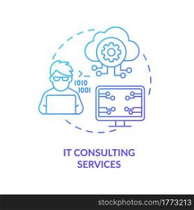 IT consulting services concept icon. Community development abstract idea thin line illustration. Software, systems maintenance. Assessment operating efficiency. Vector isolated outline color drawing. IT consulting services concept icon